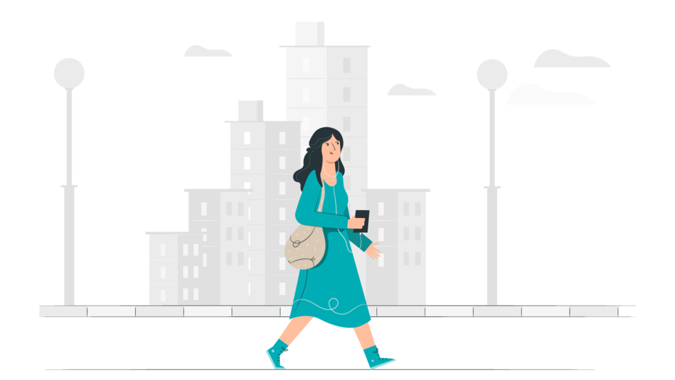 Grafik einer jungen Frau beim Spaziergang durch die Stadt