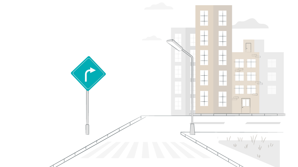 Grafik einer abbiegenden Straße in der Stadt